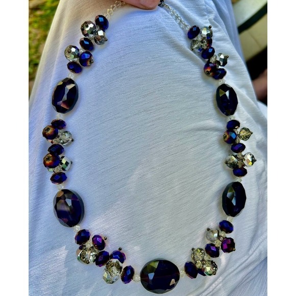 Vintage Jewelry - Vintage Purple Aurora Borealis Beaded Necklace Faceted Crystal Jewelry Sparkle